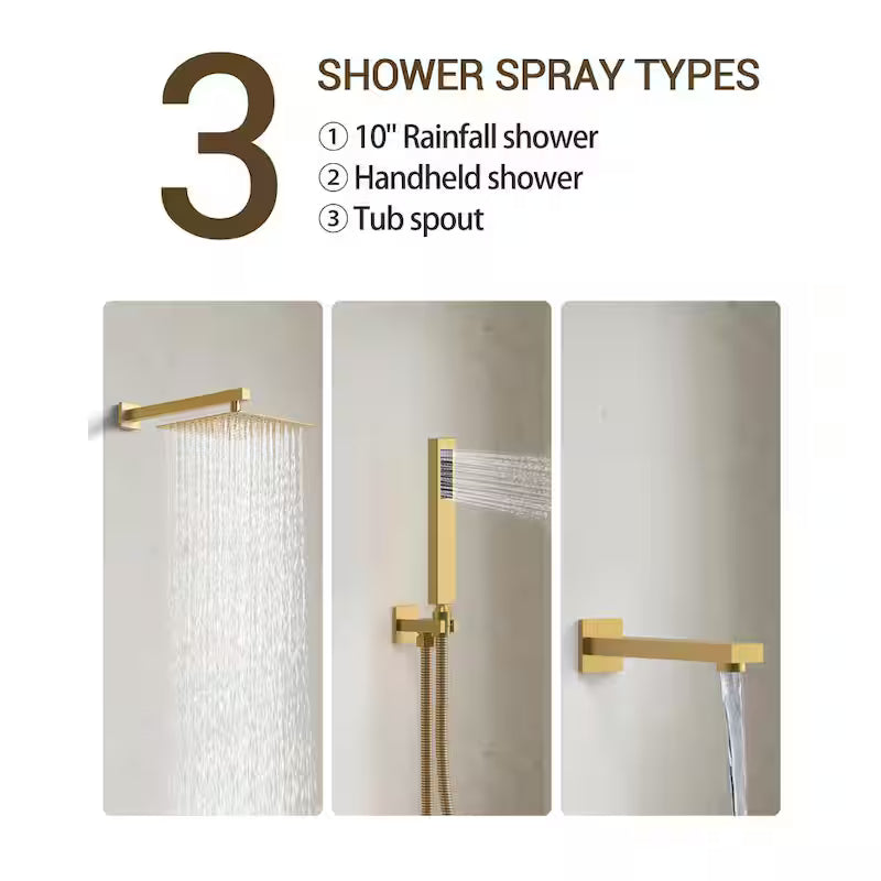 10 in. Wall Mount Shower Head and Tub Faucet 2.5 GPM Brushed Gold A6392