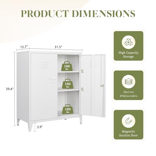 White 5 Tier Metal Storage Cabinet with 2 Doors and 4 Adjustable Shelves U218