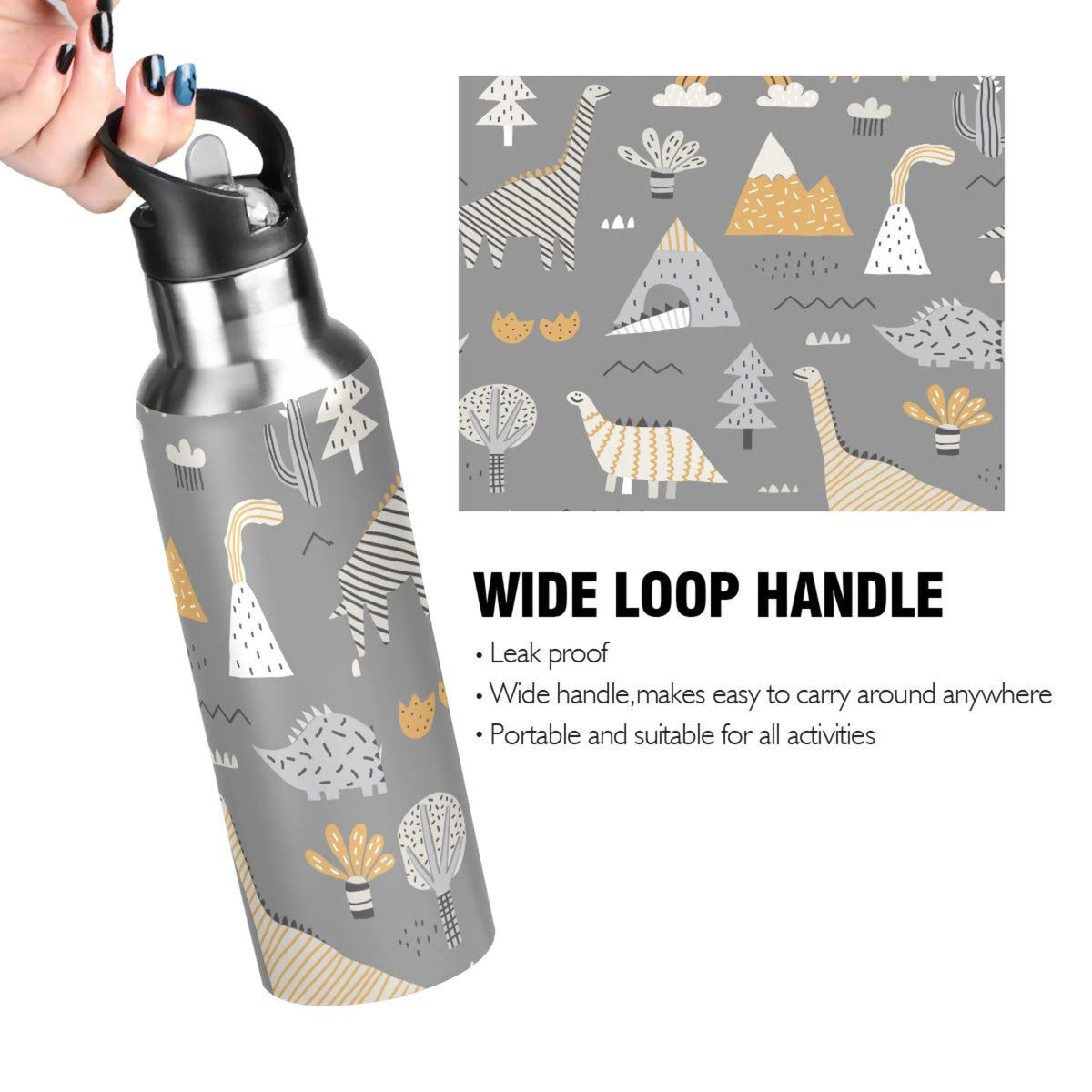 Stainless Steel Insulated Thermos Vacuum Flask Water Bottle with Straw Lid U753