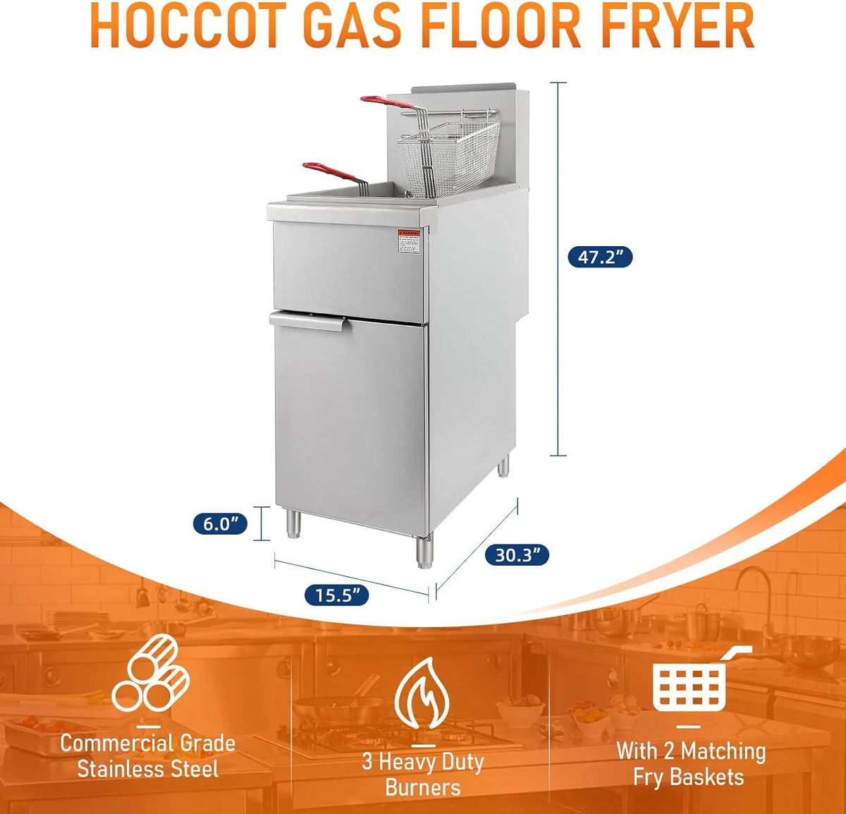 Commercial Stainless Steel Gas Deep Fryer with 2 Baskets G332