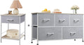 1-Drawer Nightstand and 5-Drawer Dresser Set with Fabric Bins, Steel Frame U59305