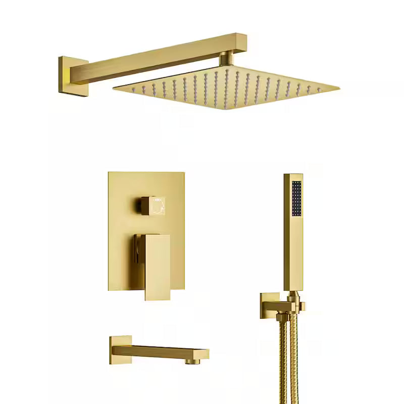 10 in. Wall Mount Shower Head and Tub Faucet 2.5 GPM Brushed Gold A6392