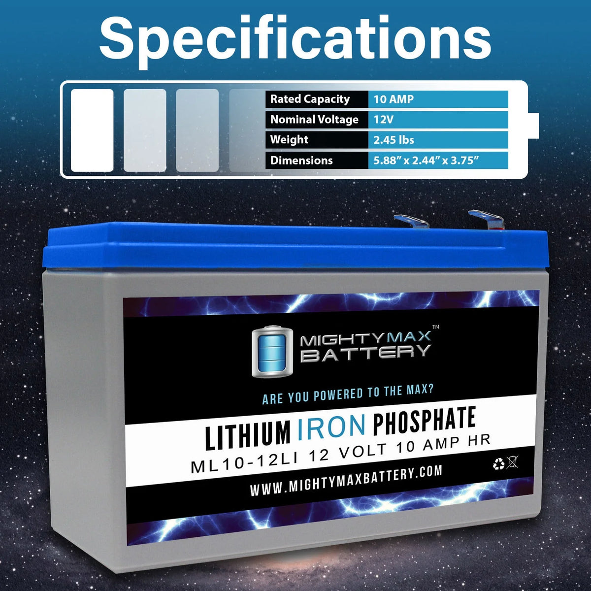 12V 10AH Lithium Replacement Battery - 2 Pack U341