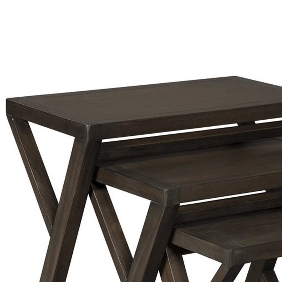 Wooden Nesting Accent Table with Geometric Design Base, Set of 3, Brown N178