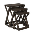 Wooden Nesting Accent Table with Geometric Design Base, Set of 3, Brown N178
