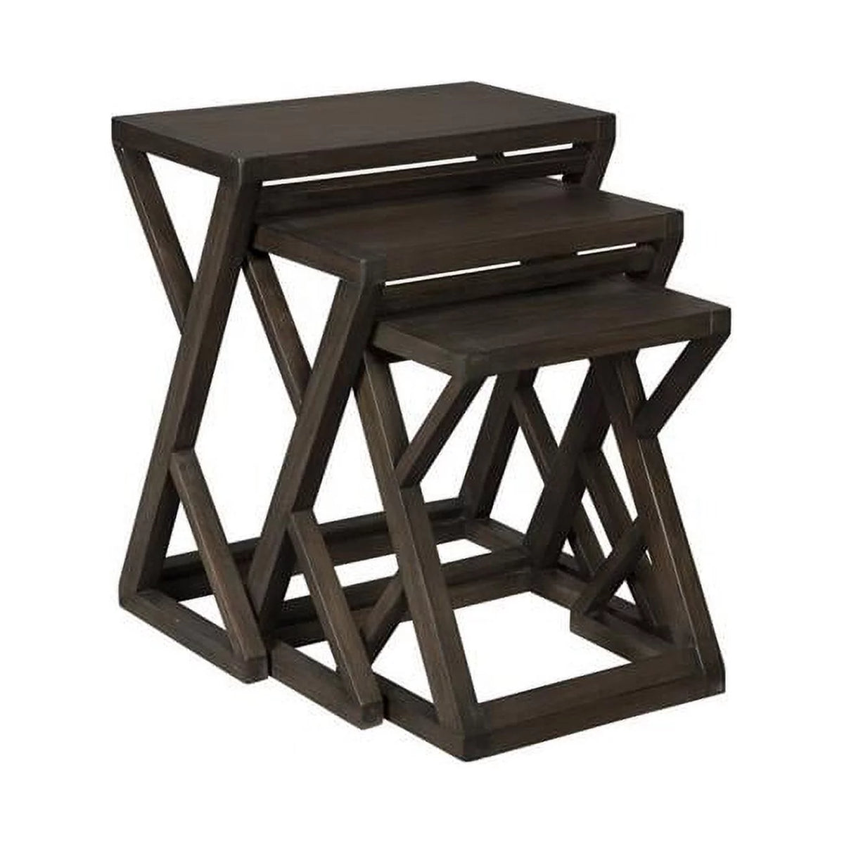 Wooden Nesting Accent Table with Geometric Design Base, Set of 3, Brown N178