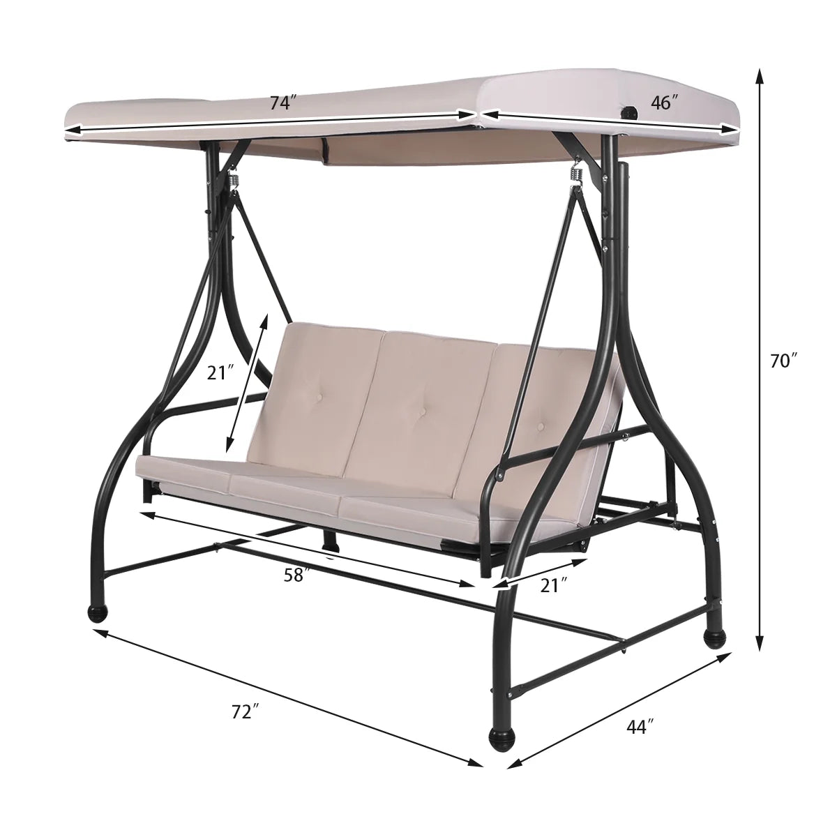 Converting Outdoor Swing Canopy Hammock 3 Seats Beige D1872