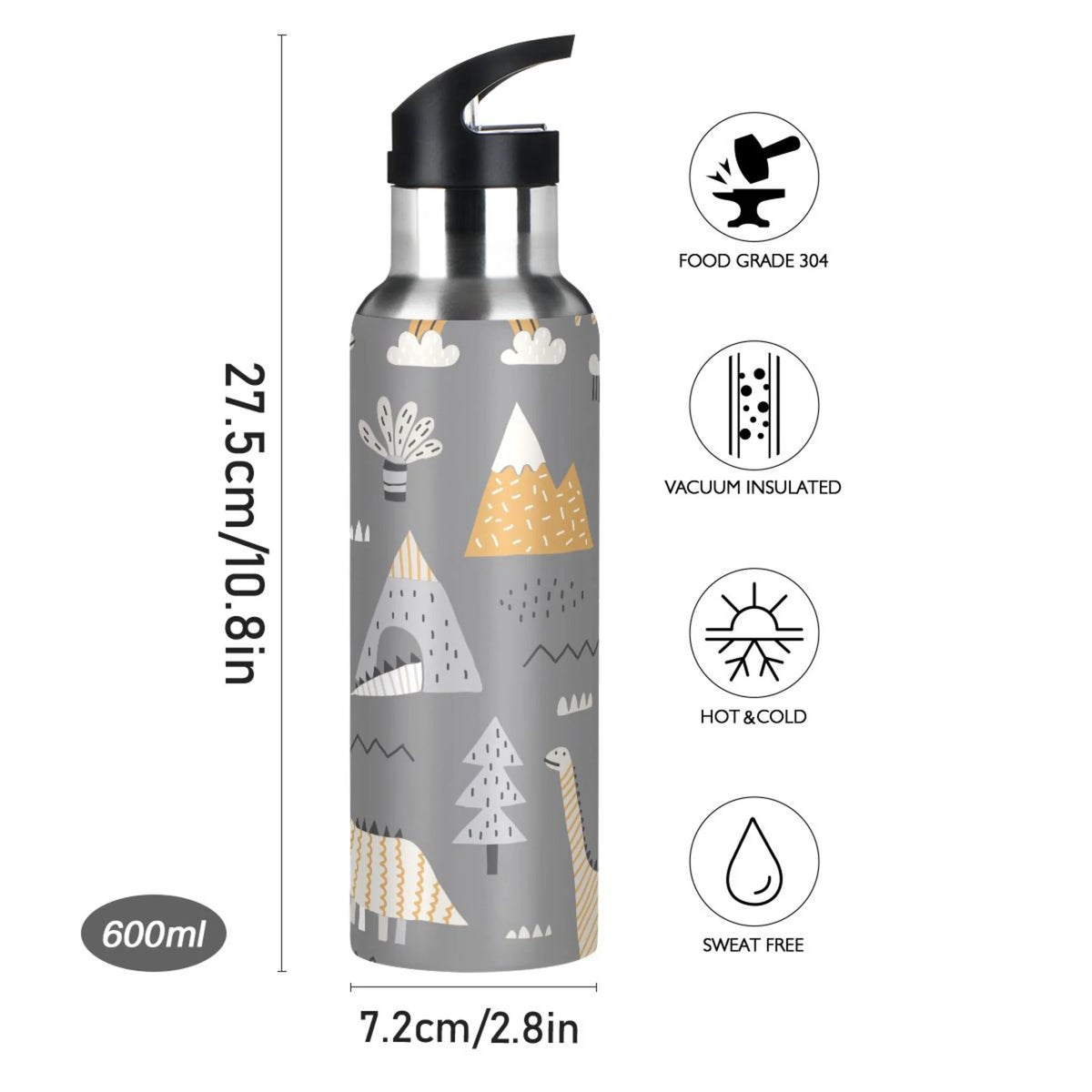 Stainless Steel Insulated Thermos Vacuum Flask Water Bottle with Straw Lid U753
