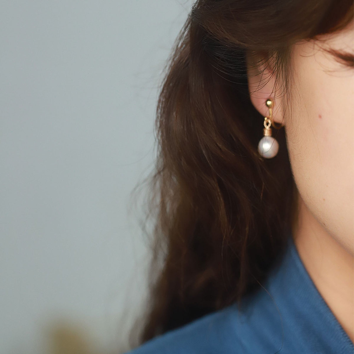 Set of 10mm Natural Pearl Drop Ear Clip and Necklace, 14K Gold Plated D931170