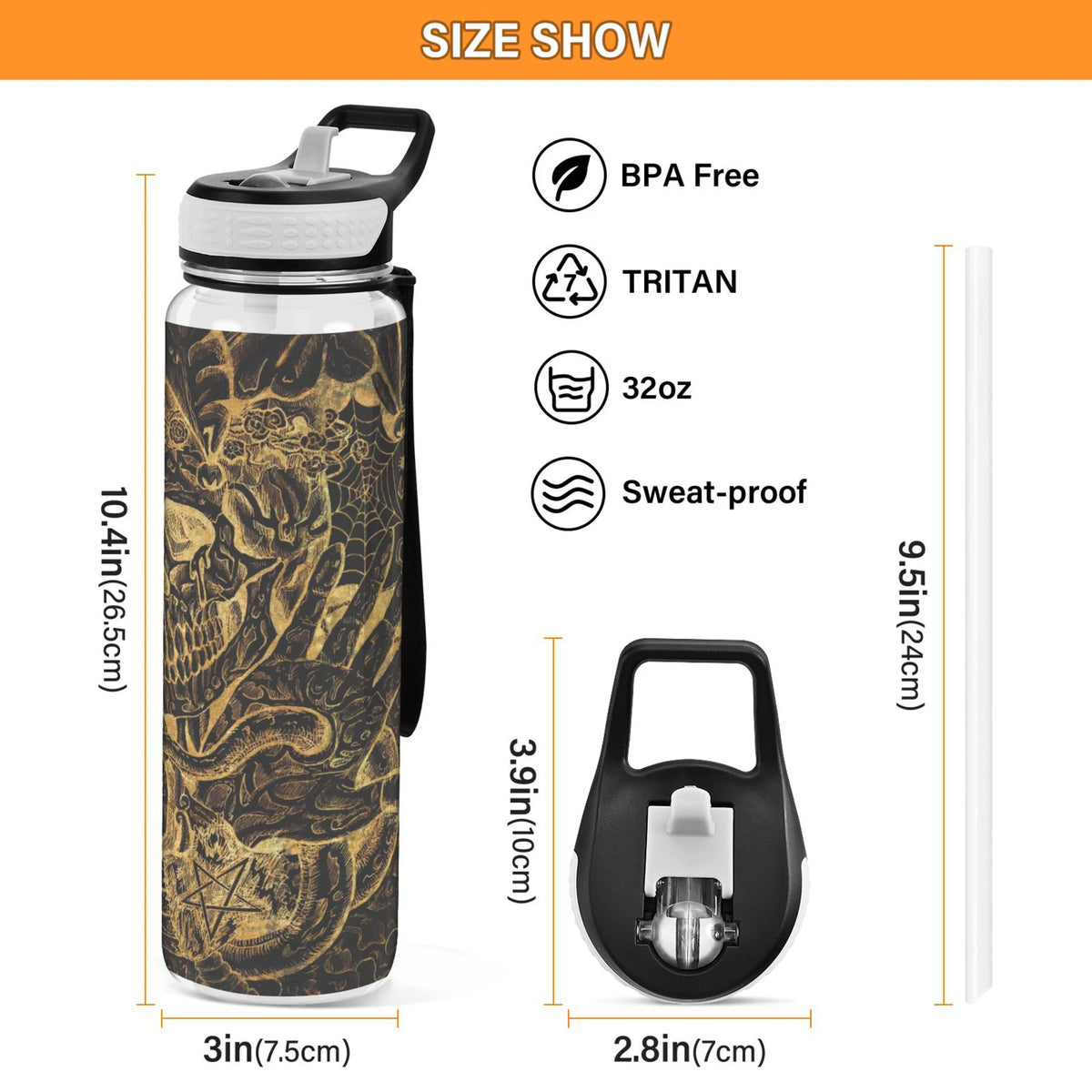 Clear 32oz Tritan Sports Water Bottle with Straw A5100