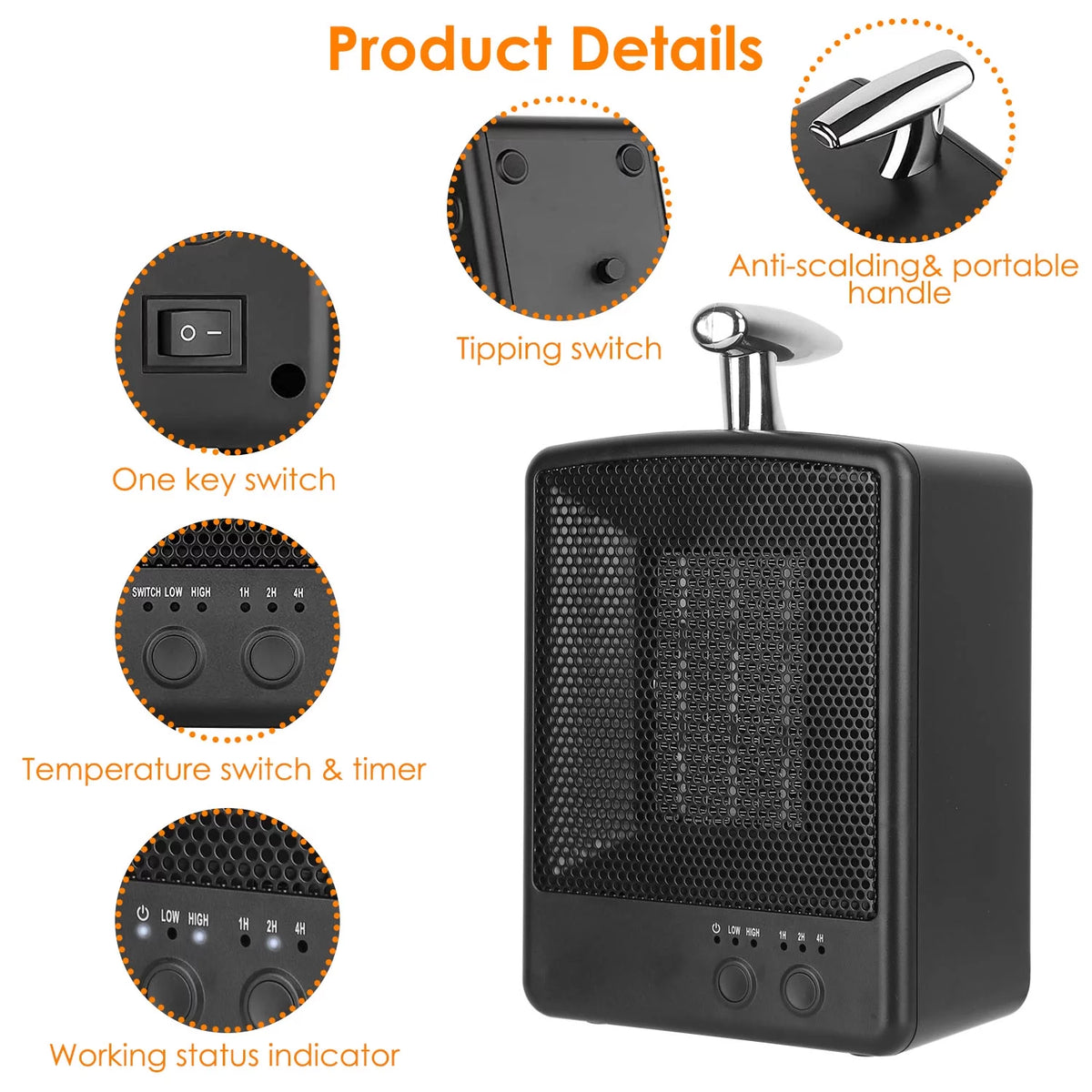 1000W Portable Ceramic Heater with Adjustable Temperature Timer R26121