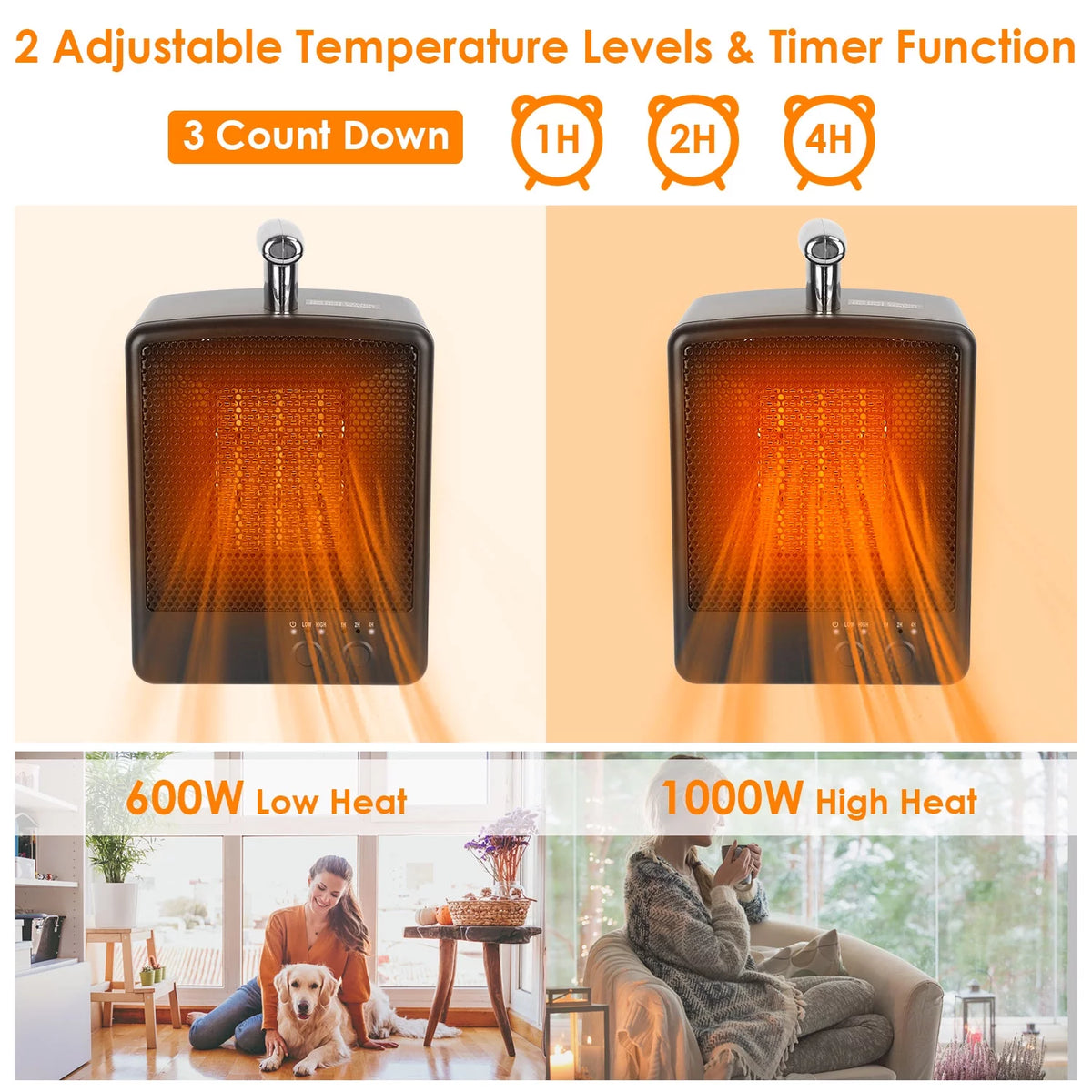 1000W Portable Ceramic Heater with Adjustable Temperature Timer R26121