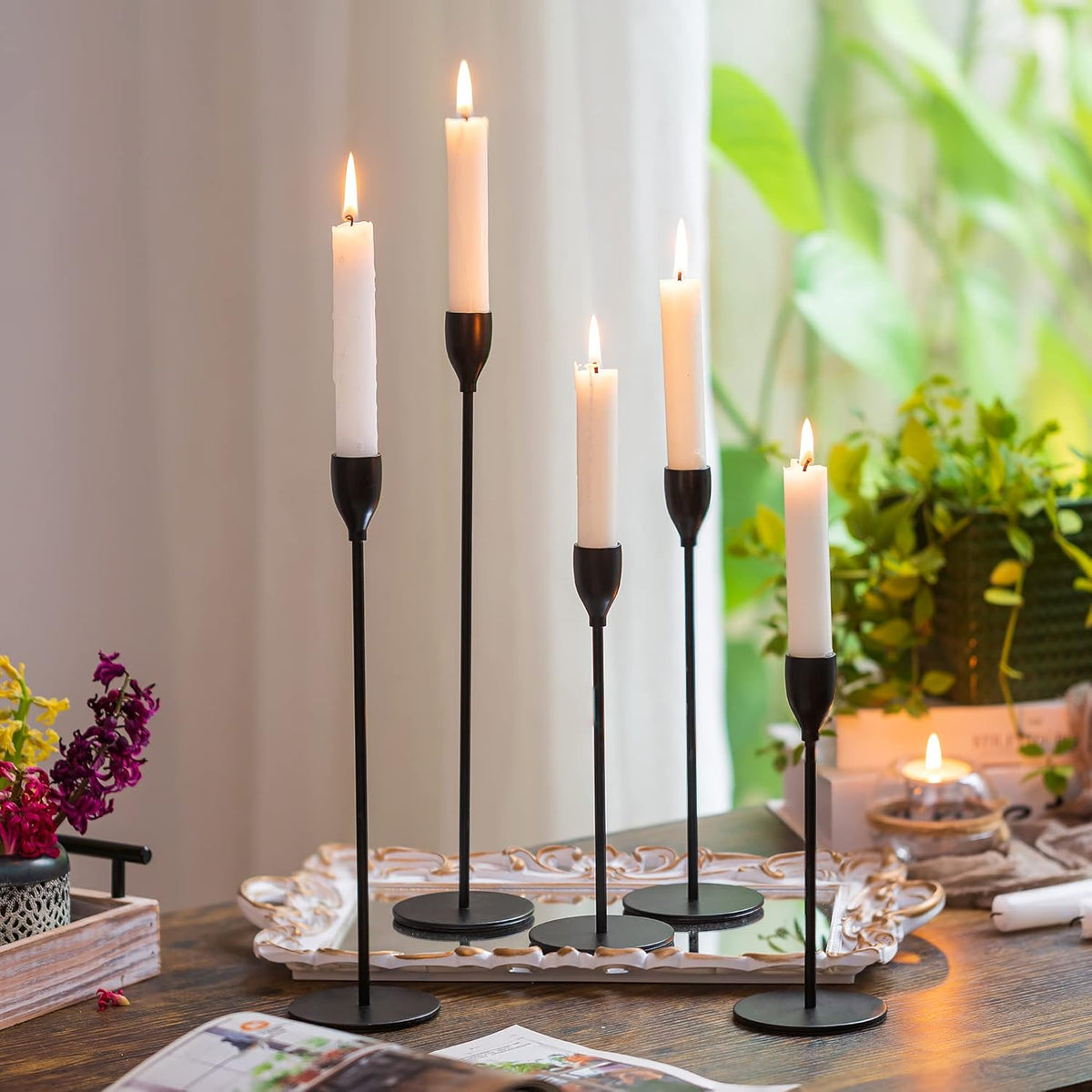 Gold Candlestick Holders Set of 5 Tall Metal E45120