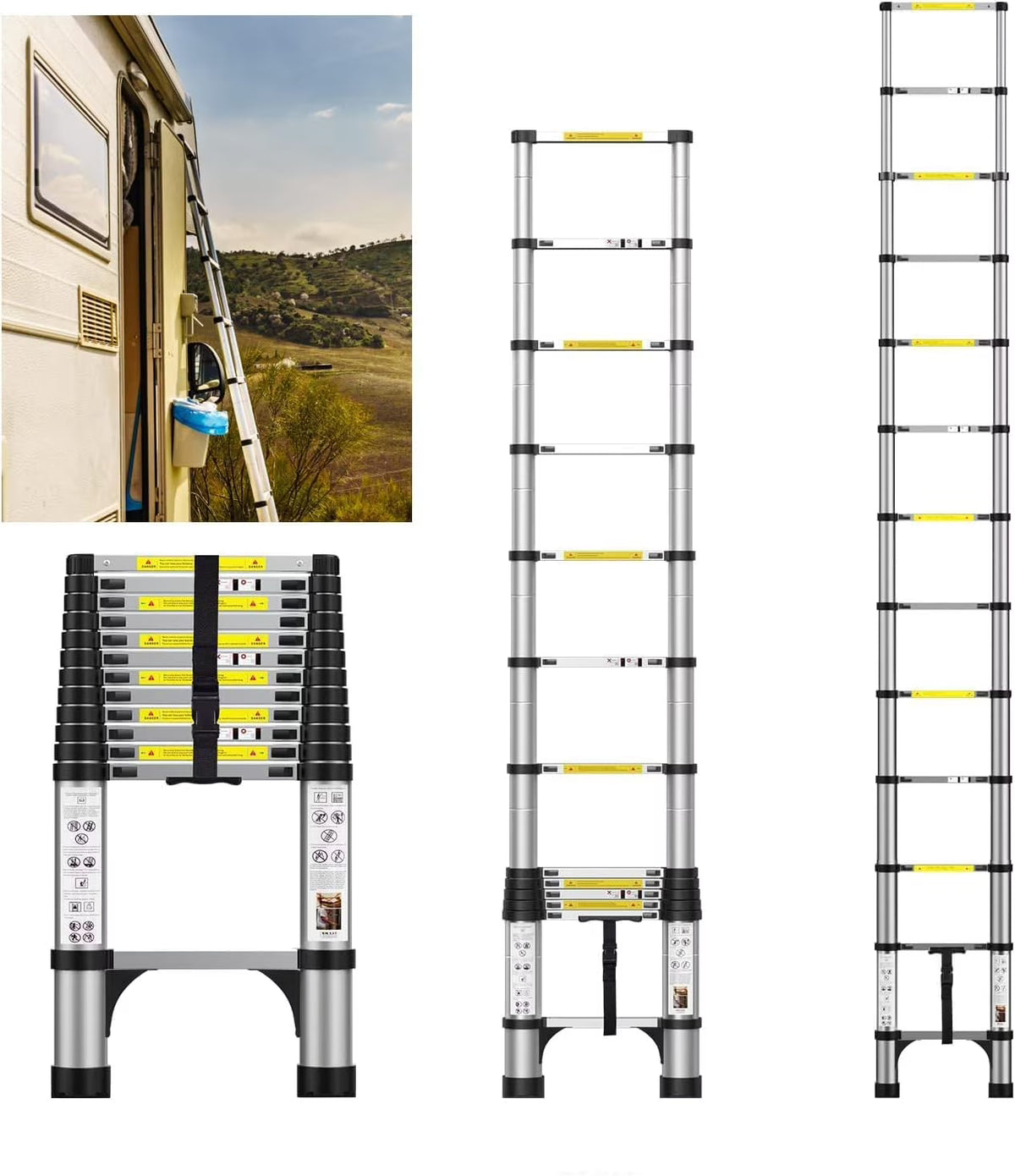 12.5FT Aluminum Telescoping Ladder, 330lbs Capacity K699228