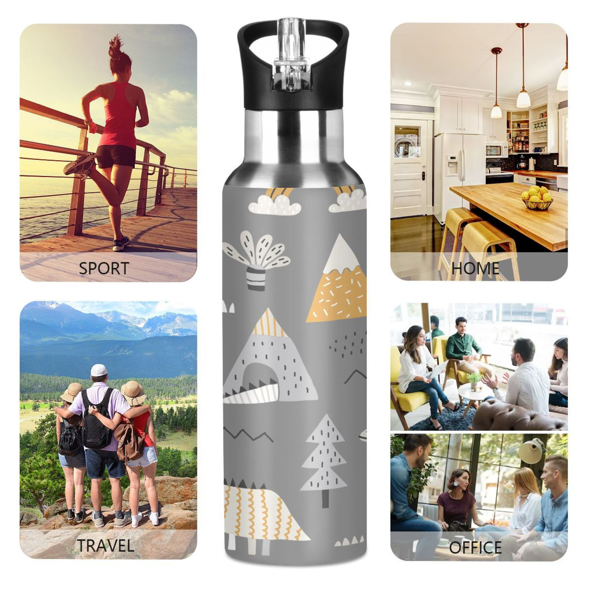 Stainless Steel Insulated Thermos Vacuum Flask Water Bottle with Straw Lid U753