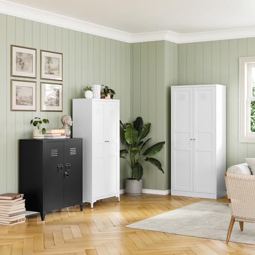 White 5 Tier Metal Storage Cabinet with 2 Doors and 4 Adjustable Shelves U218