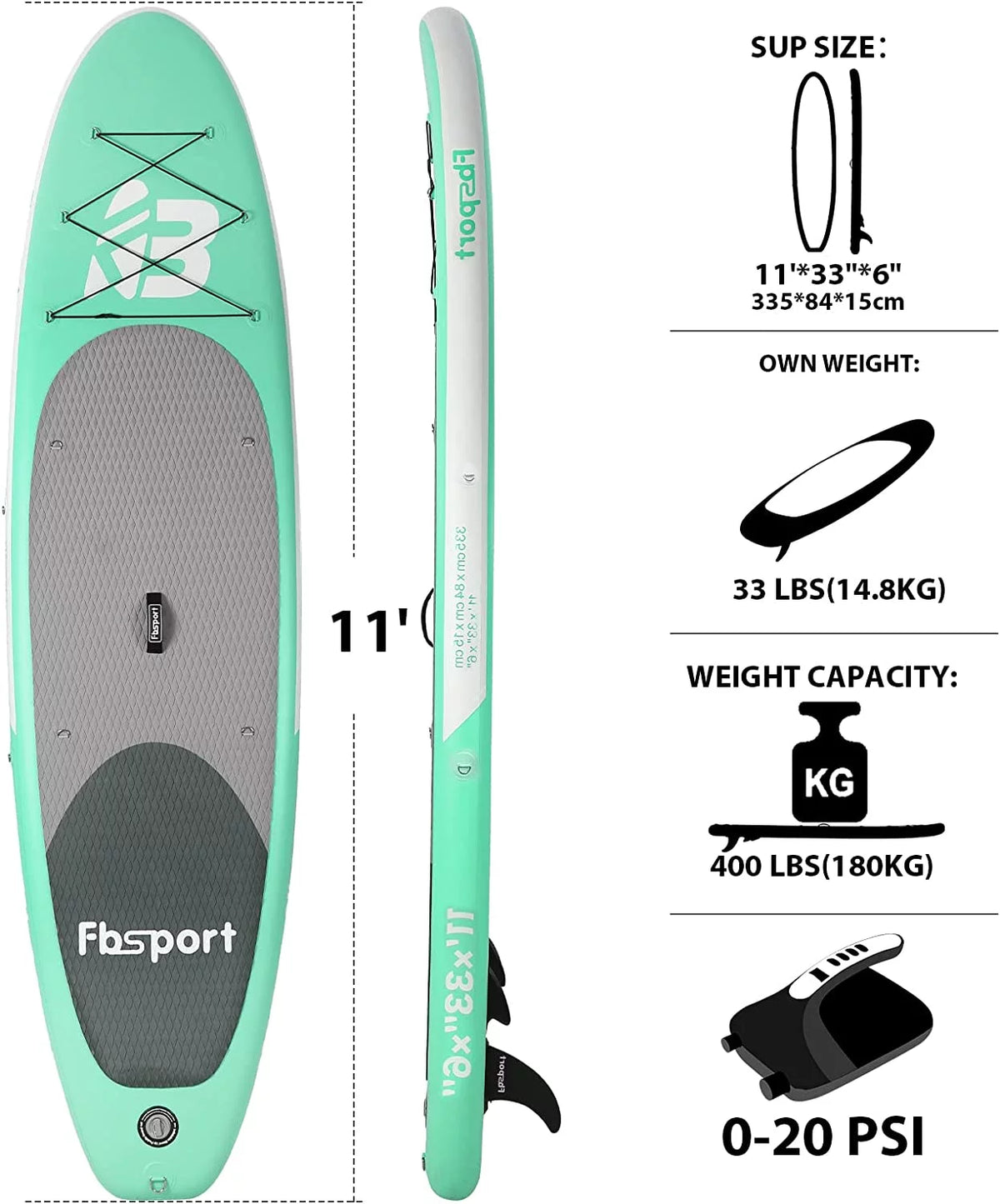 11'×33×6 Inflatable Stand Up Paddle Board with Carry Bag M263