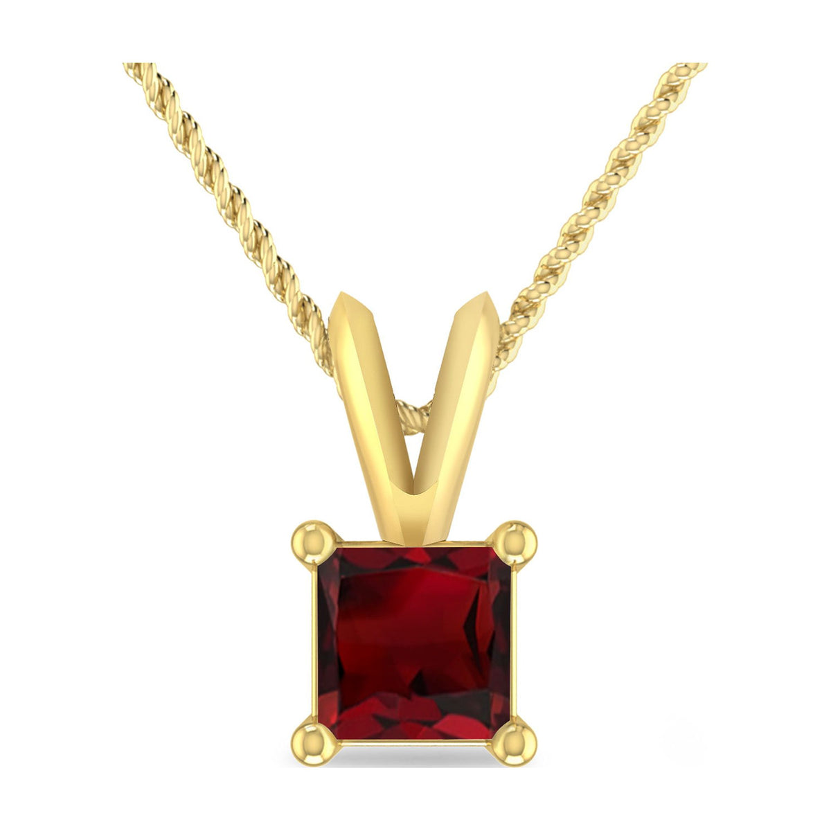 1/3 Carat Princess Shape Garnet 10K Yellow Gold V-bail Solitaire Pendant Necklace Z725