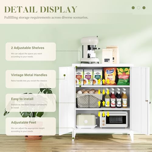 White 5 Tier Metal Storage Cabinet with 2 Doors and 4 Adjustable Shelves U218