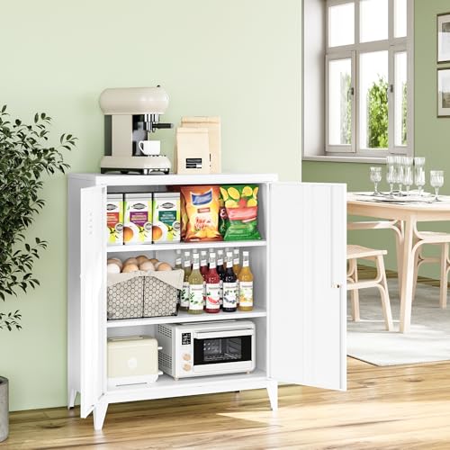 White 5 Tier Metal Storage Cabinet with 2 Doors and 4 Adjustable Shelves U218
