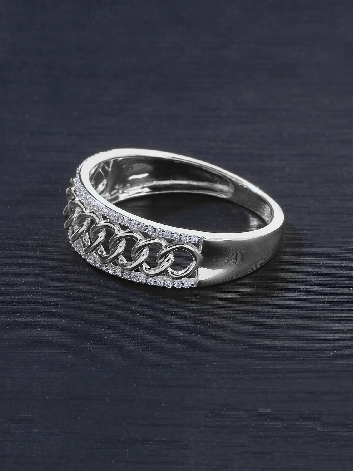 10K White Gold Diamond Cuban Link Ring H3831