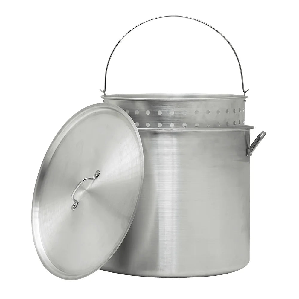 120 Qt Aluminum Stock Pot with Strainer Basket and Lid K521