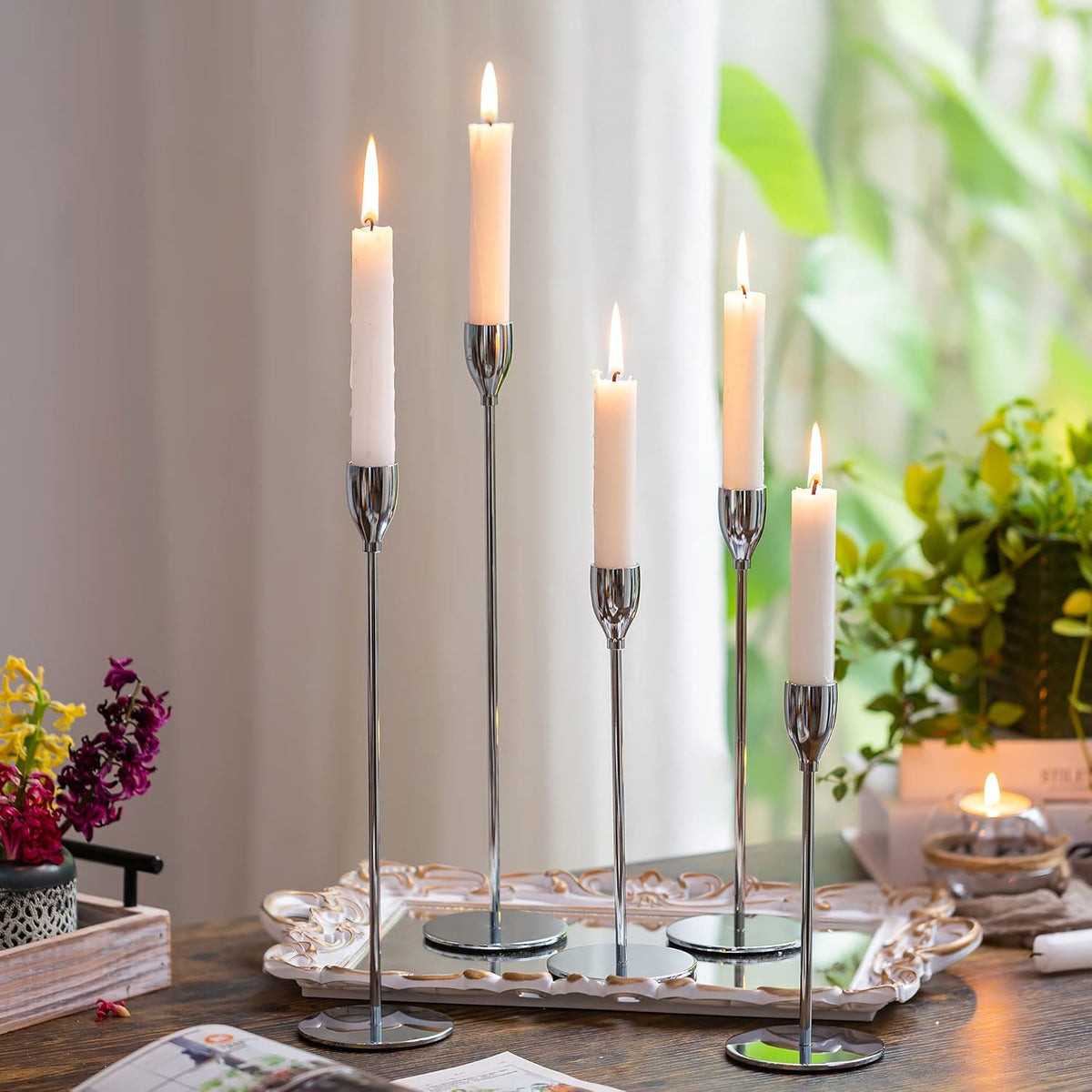 Gold Candlestick Holders Set of 5 Tall Metal E45120