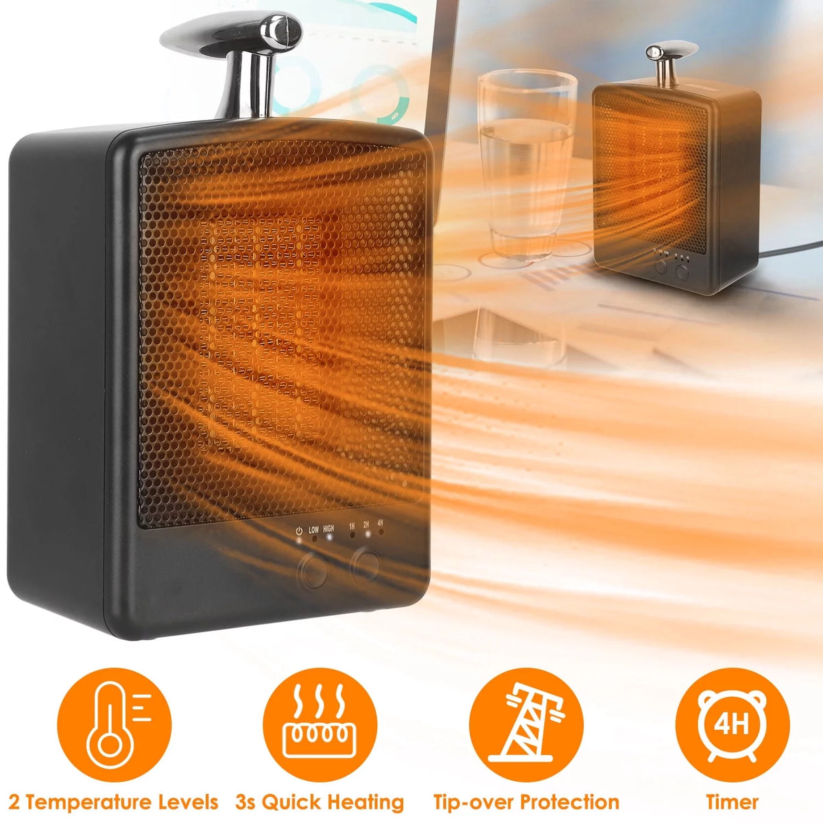 1000W Portable Ceramic Heater with Adjustable Temperature Timer R26121