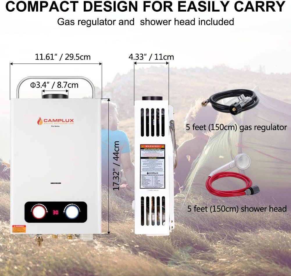 1.58 GPM Tankless Propane Water Heater with Portable Handle, White U876