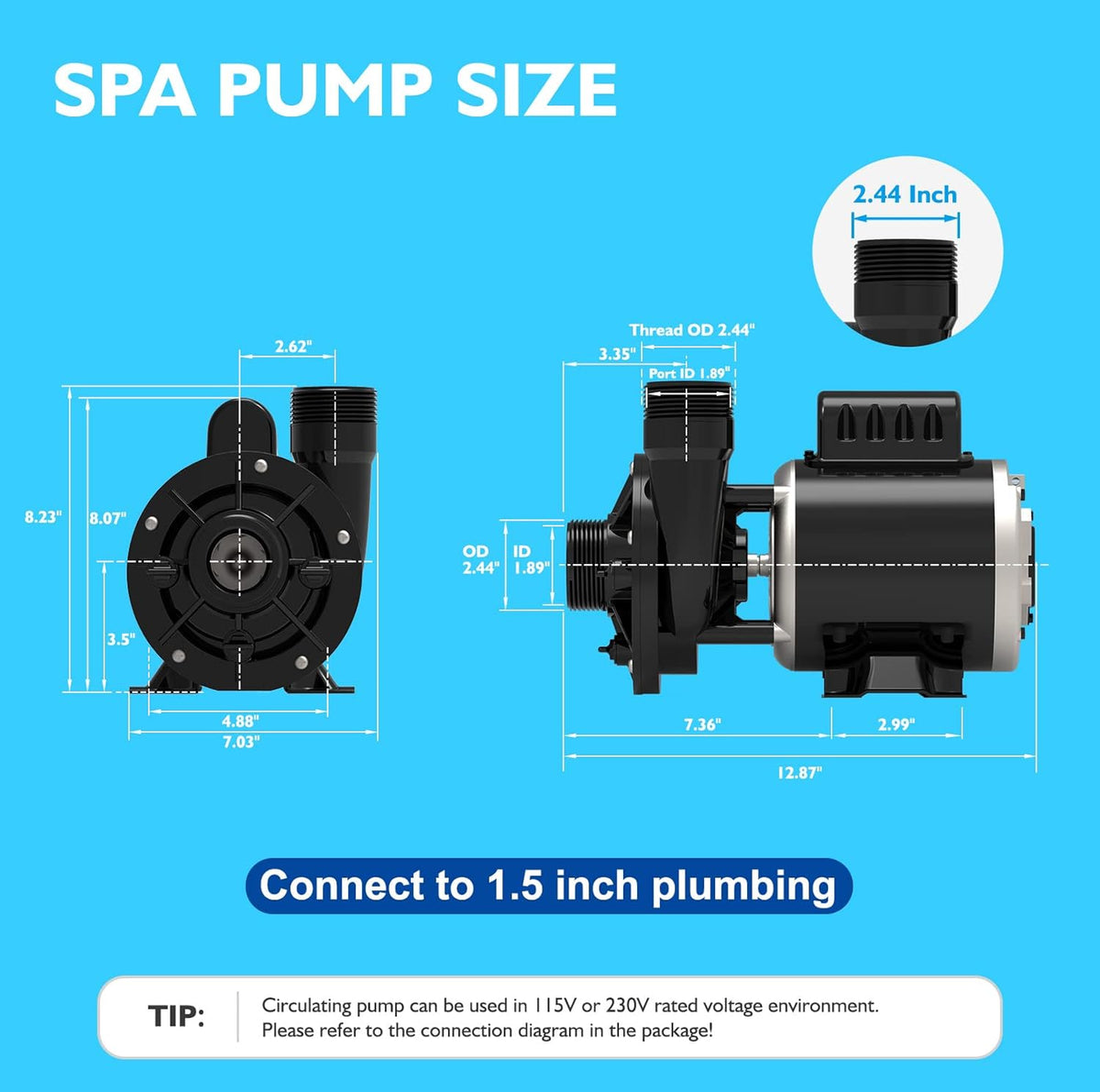 0.25HP Single Speed Hot Tub Circulating Pump, 1.5" Port Q682703