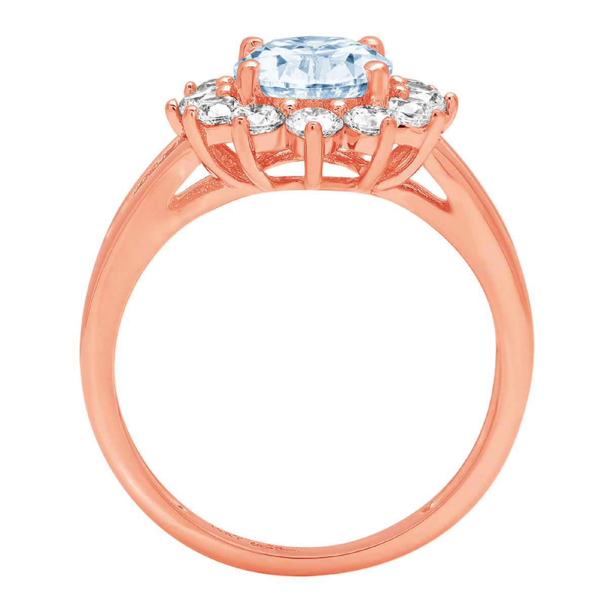 Oval Cut Blue Simulated Diamond 18k Rose Gold Halo Ring Size 6.75 A475