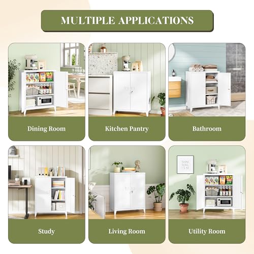 White 5 Tier Metal Storage Cabinet with 2 Doors and 4 Adjustable Shelves U218