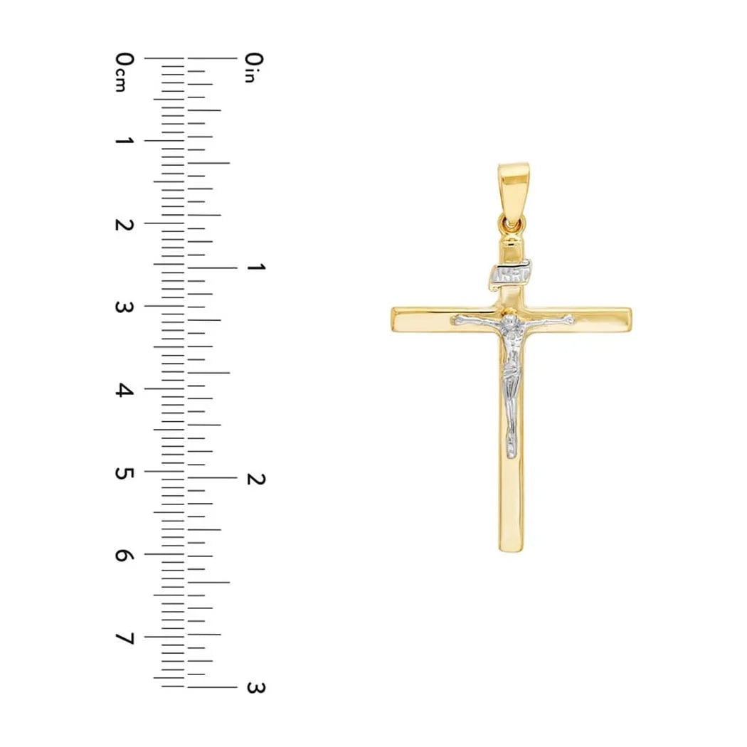 14k Yellow and White Gold Square Tube Cross Pendant Necklace T382584