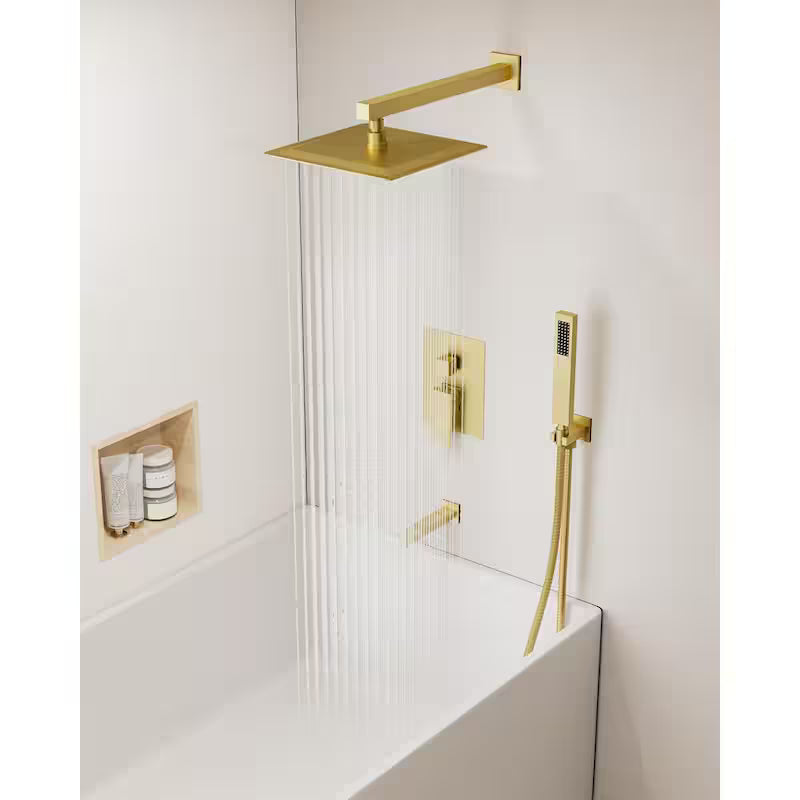 10 in. Wall Mount Shower Head and Tub Faucet 2.5 GPM Brushed Gold A6392