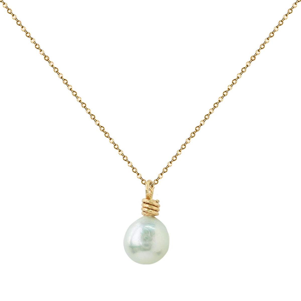 Set of 10mm Natural Pearl Drop Ear Clip and Necklace, 14K Gold Plated D931170