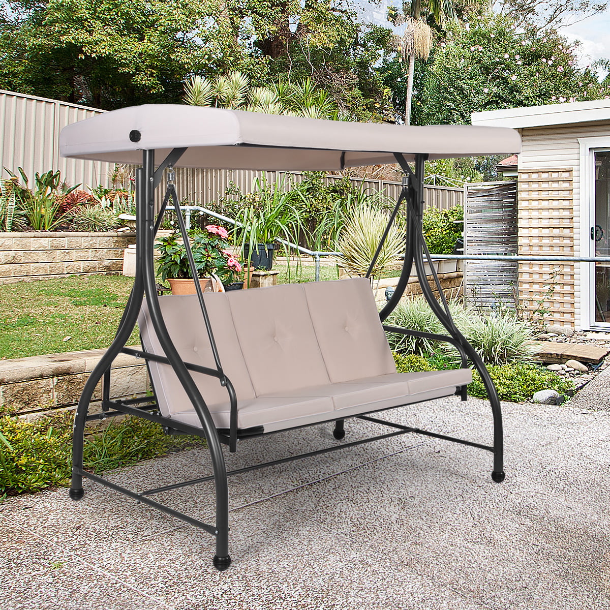 Converting Outdoor Swing Canopy Hammock 3 Seats Beige D1872