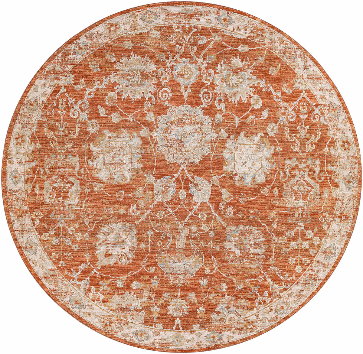 Orange Beige Round Area Rug Q80085