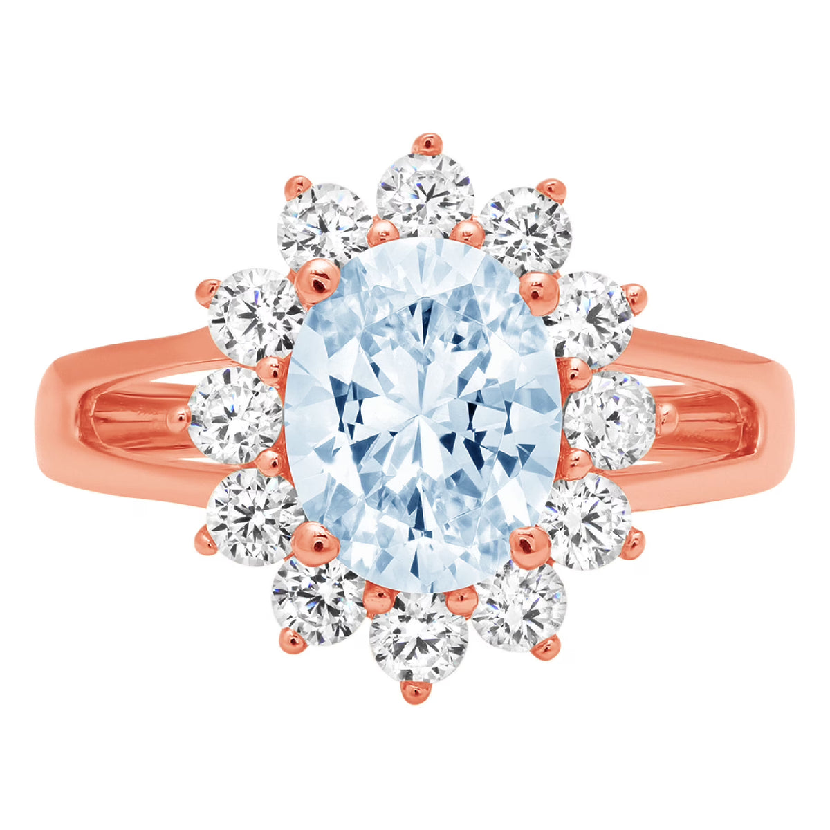 Oval Cut Blue Simulated Diamond 18k Rose Gold Halo Ring Size 6.75 A475