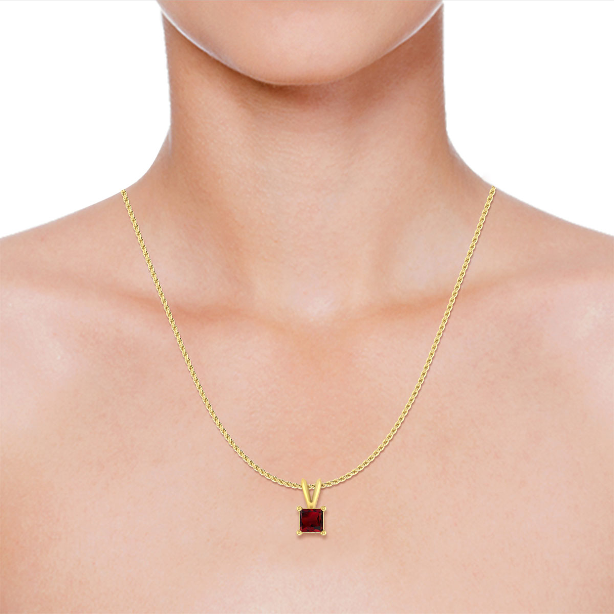 1/3 Carat Princess Shape Garnet 10K Yellow Gold V-bail Solitaire Pendant Necklace Z725
