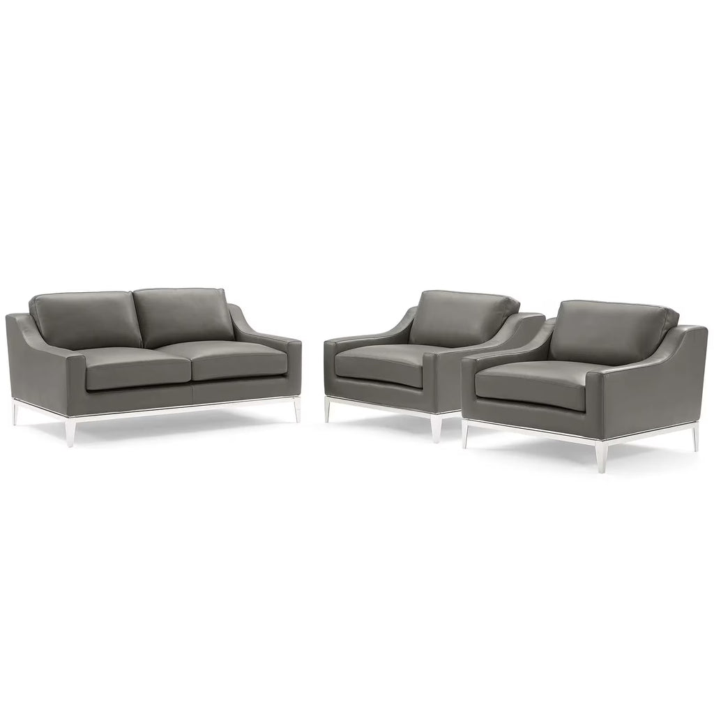 3 Piece Stainless Steel Base Leather Set in Gray Q333