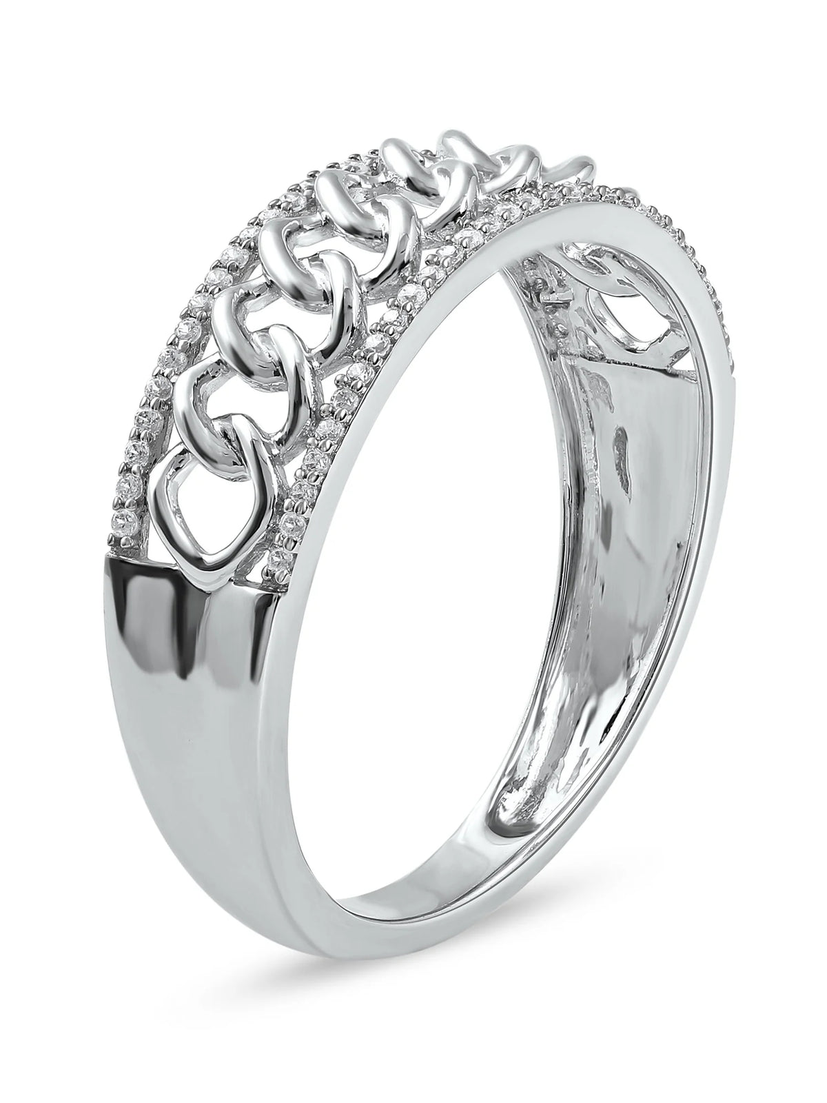10K White Gold Diamond Cuban Link Ring H3831