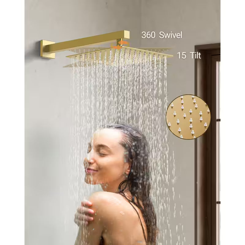 10 in. Wall Mount Shower Head and Tub Faucet 2.5 GPM Brushed Gold A6392