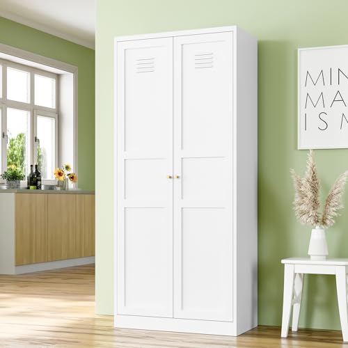 White 5 Tier Metal Storage Cabinet with 2 Doors and 4 Adjustable Shelves U218
