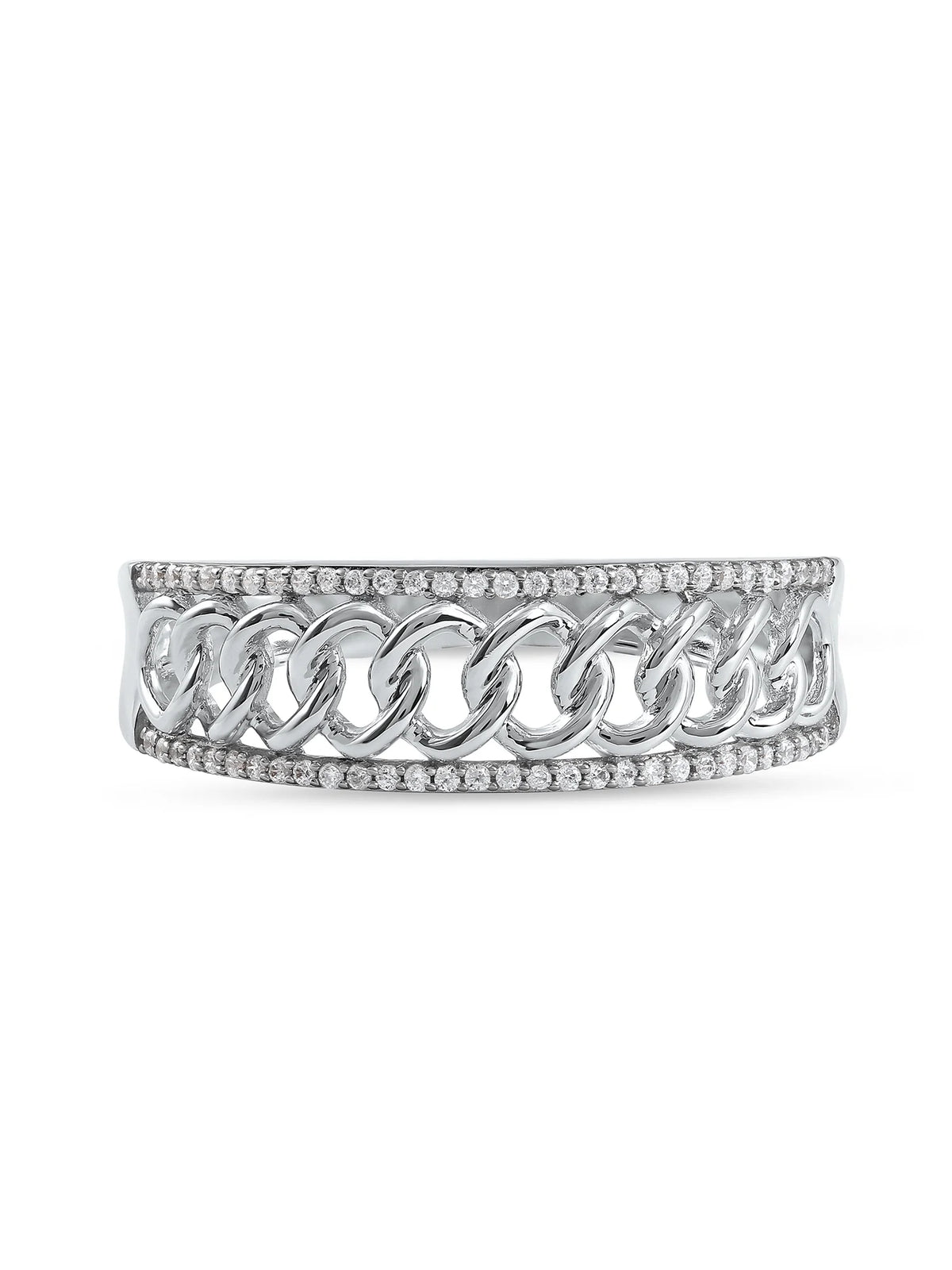 10K White Gold Diamond Cuban Link Ring H3831