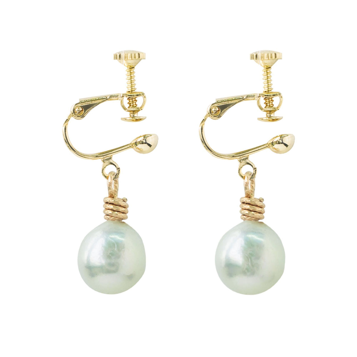Set of 10mm Natural Pearl Drop Ear Clip and Necklace, 14K Gold Plated D931170
